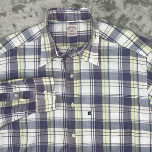 Brooks Brothers Mens Shirt L Blue White Purple Plaid Long Sleeve Button *read*‎